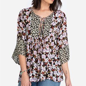 Johnny Was Jade Ameesha Mixed Media Peasant Top M